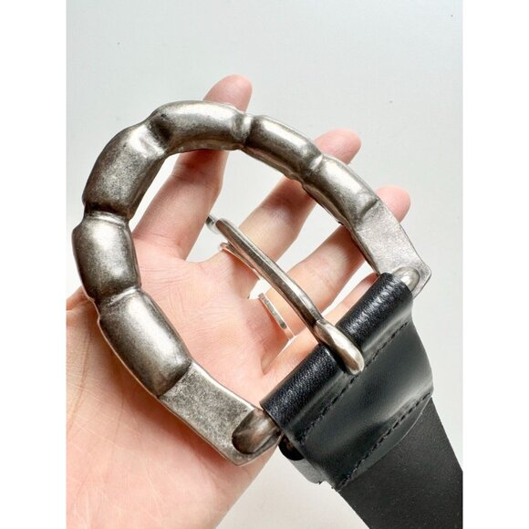 DANIER Black Leather Studded Brushed Silver Heavy Duty Buckle Hip Belt, Size M - Picture 7 of 13